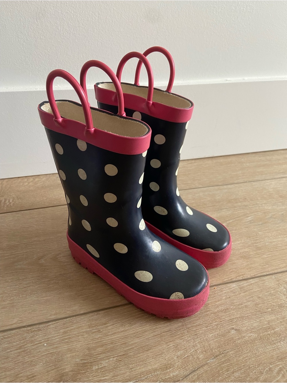 Joe Fresh Toddler Navy Polka Dot Rain Boots with Pink Trim